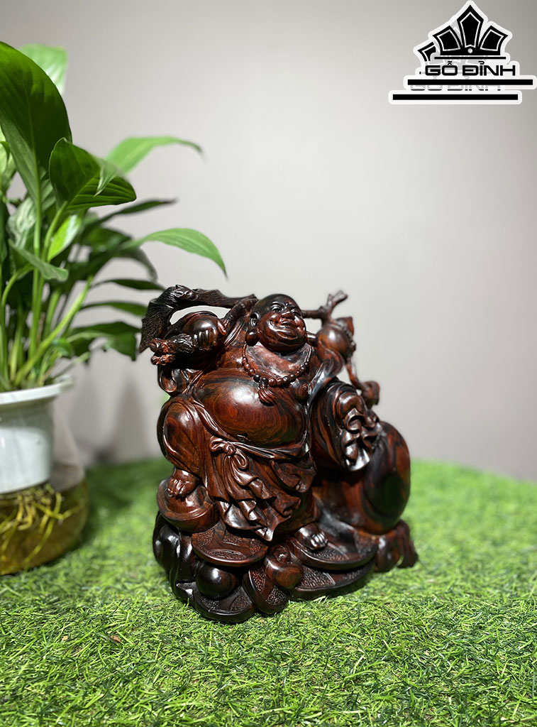 Tượng Phật Di Lặc Kéo Bao Tiền Gỗ Trắc Cao 19 Ngang 18 Sâu 10 (cm)