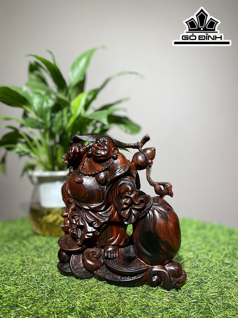 Tượng Phật Di Lặc Kéo Bao Tiền Gỗ Trắc Cao 19 Ngang 18 Sâu 10 (cm)