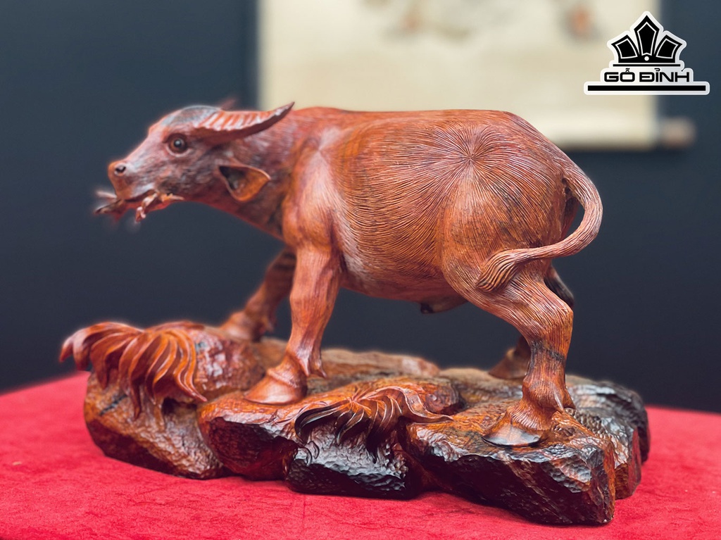 Tượng Trâu Gỗ Trắc Cao 18 Ngang 27 Sâu 14 (cm)