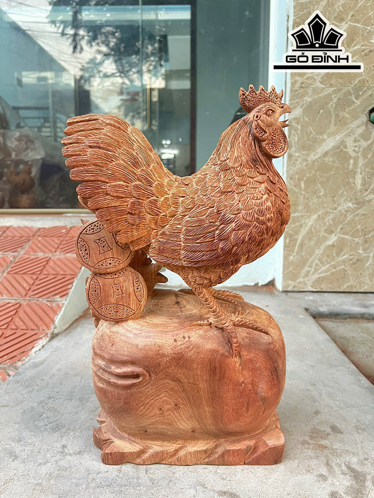 Tượng Gà Mái Phong Thủy Gỗ Hương Cao 41 Ngang 23 Sâu 13 (cm)