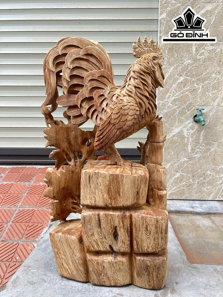 Tượng Gà Trống Gỗ Ngọc Am Cao 78 Ngang 42 Sâu 22 (cm)