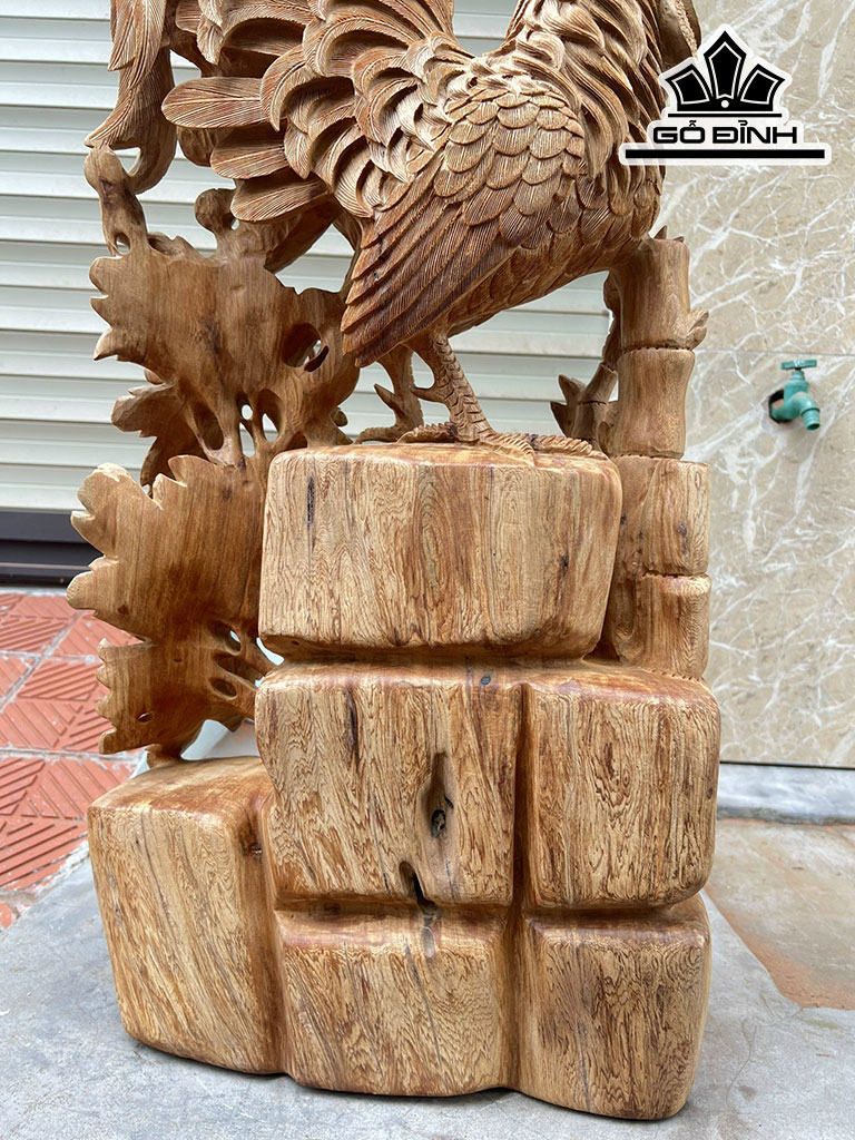 Tượng Gà Trống Gỗ Ngọc Am Cao 78 Ngang 42 Sâu 22 (cm)