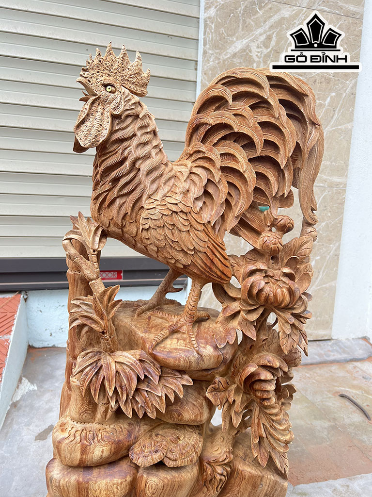 Tượng Gà Trống Gỗ Ngọc Am Cao 78 Ngang 42 Sâu 22 (cm)