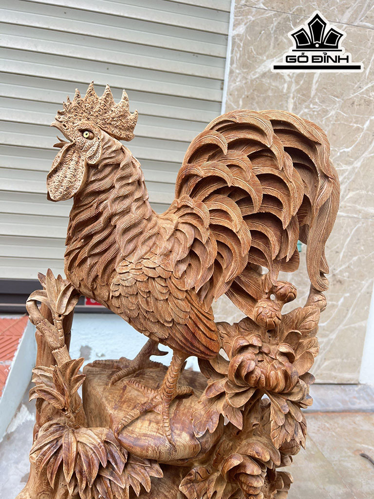 Tượng Gà Trống Gỗ Ngọc Am Cao 78 Ngang 42 Sâu 22 (cm)