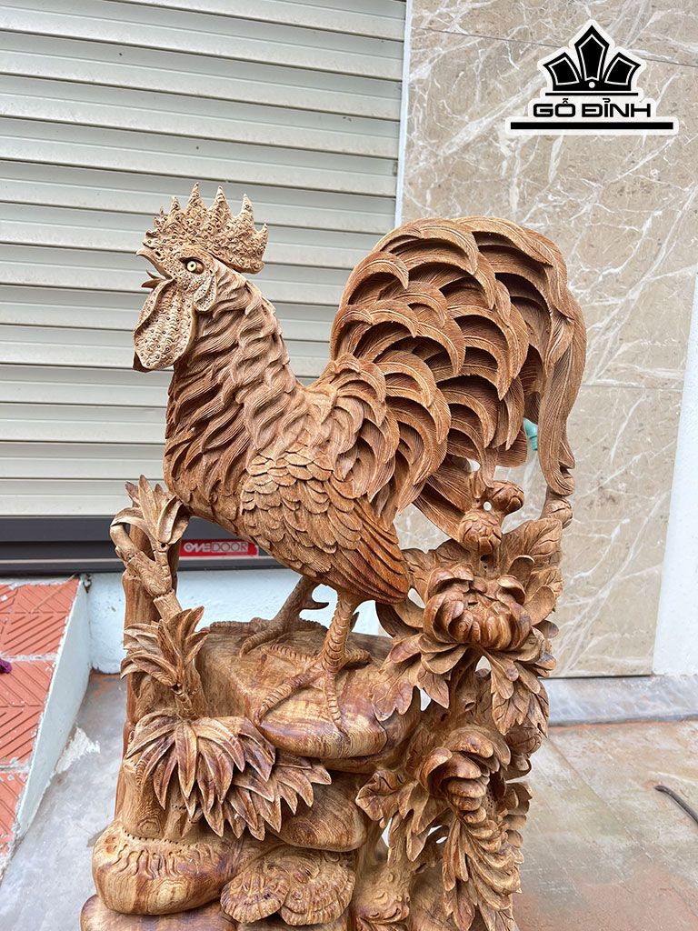 Tượng Gà Trống Gỗ Ngọc Am Cao 78 Ngang 42 Sâu 22 (cm)