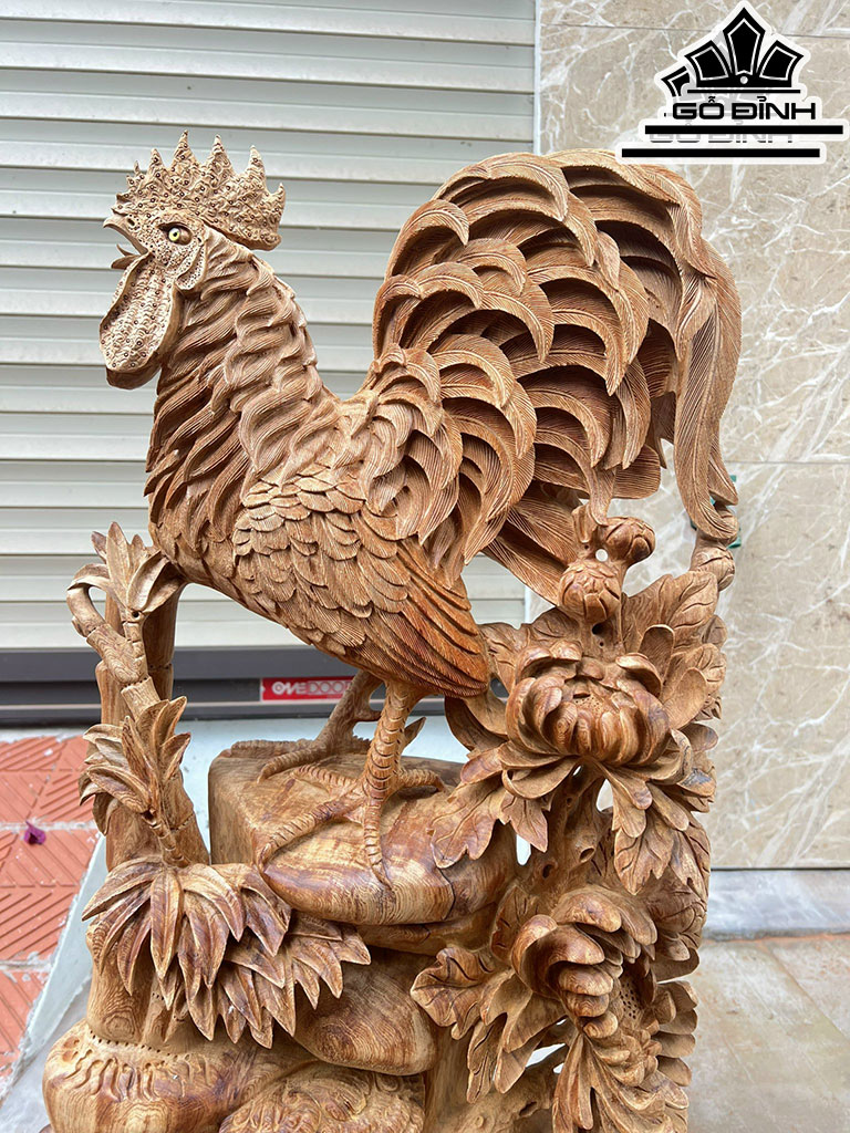 Tượng Gà Trống Gỗ Ngọc Am Cao 78 Ngang 42 Sâu 22 (cm)
