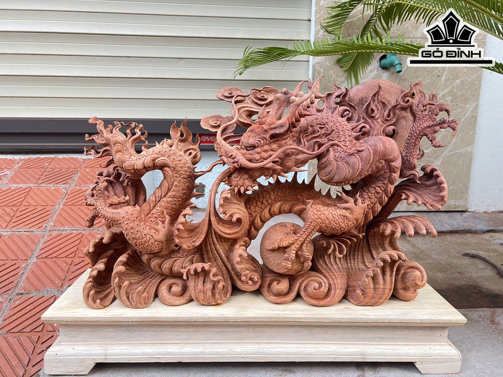 Tượng Rồng ( Nhất Long) Gỗ Hương Cao 43 Ngang 57 Sâu 13 (cm)
