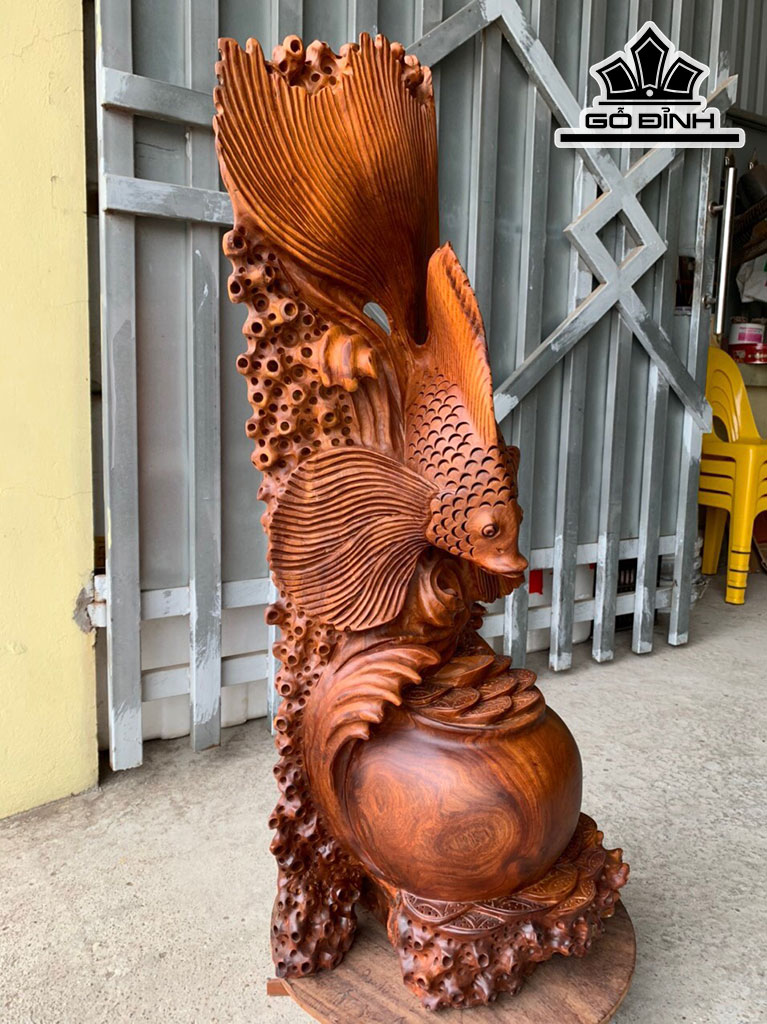 Tượng Cá Xiêm Gỗ Hương Cao 90 Ngang 39 Sâu 30 (cm)