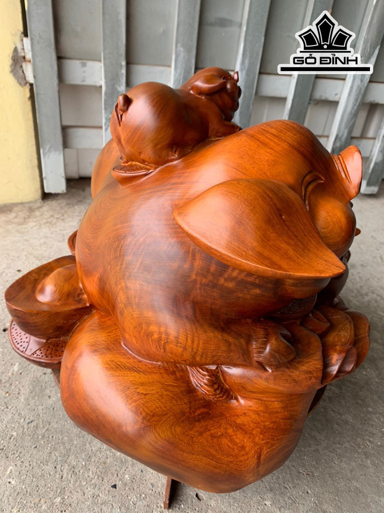 Tượng Heo Mẫu Tử Gỗ Hương Ngang 50 Cao 34 Sâu 48 (cm)
