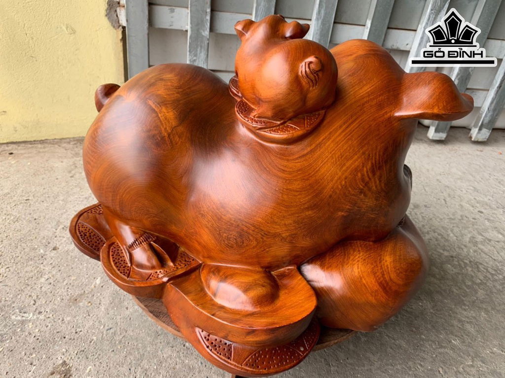 Tượng Heo Mẫu Tử Gỗ Hương Ngang 50 Cao 34 Sâu 48 (cm)