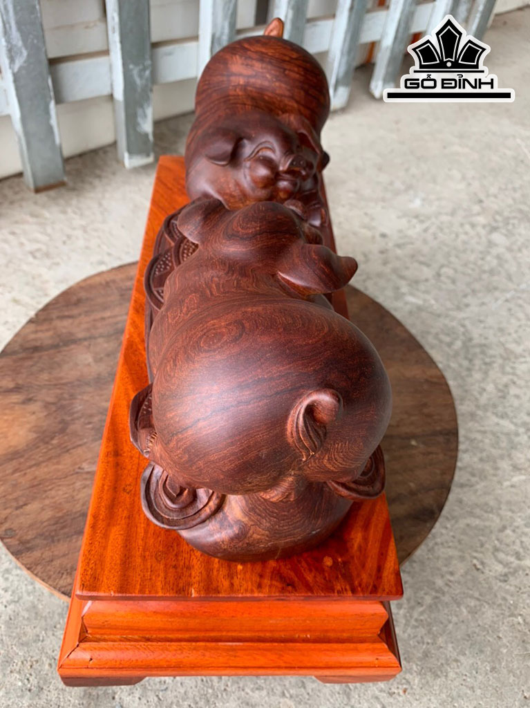 Tượng Heo Phong Thủy Gỗ Cẩm Ngang 39 Cao 13 Sâu 13 (cm)