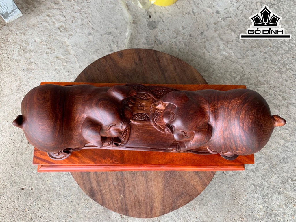 Tượng Heo Phong Thủy Gỗ Cẩm Ngang 39 Cao 13 Sâu 13 (cm)