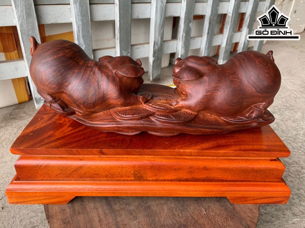 Tượng Heo Phong Thủy Gỗ Cẩm Ngang 39 Cao 13 Sâu 13 (cm)