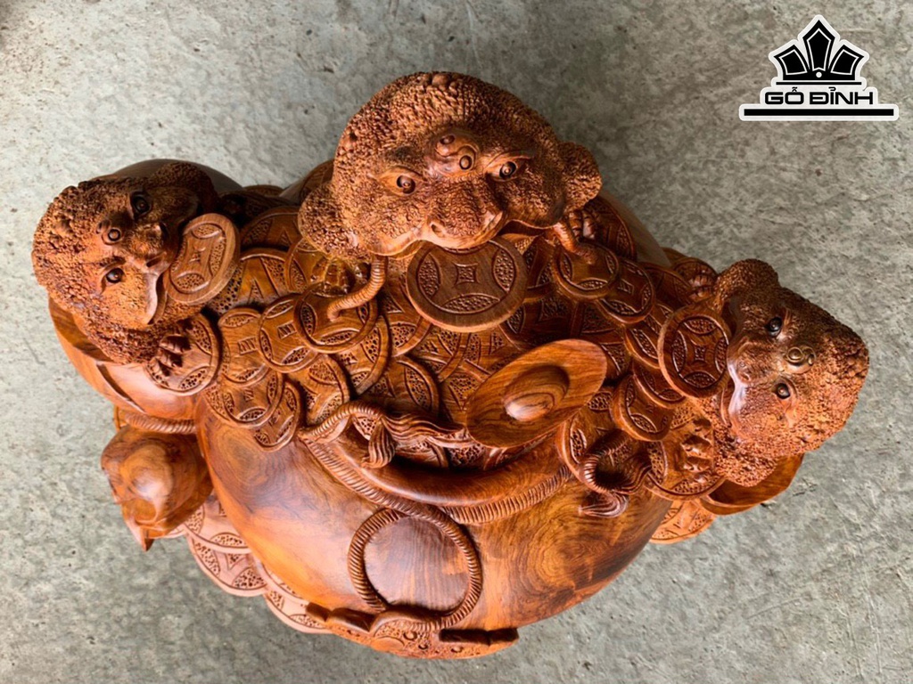 Tượng Tam Cóc Ngậm Tiền Gỗ Hương Ngang 50 Cao 30 Sâu 36 (cm)