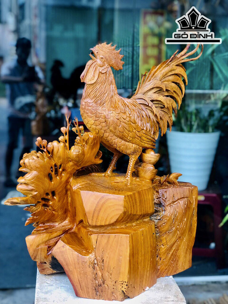 Tượng Gà Phong Thủy Gỗ Hương Cao 62 Ngang 53 Sâu 42 (cm)