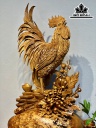 Tượng Gà Trống Phong Thủy Gỗ Nu Ngọc Am Cao 76 Ngang 42 Sâu 38 (cm)