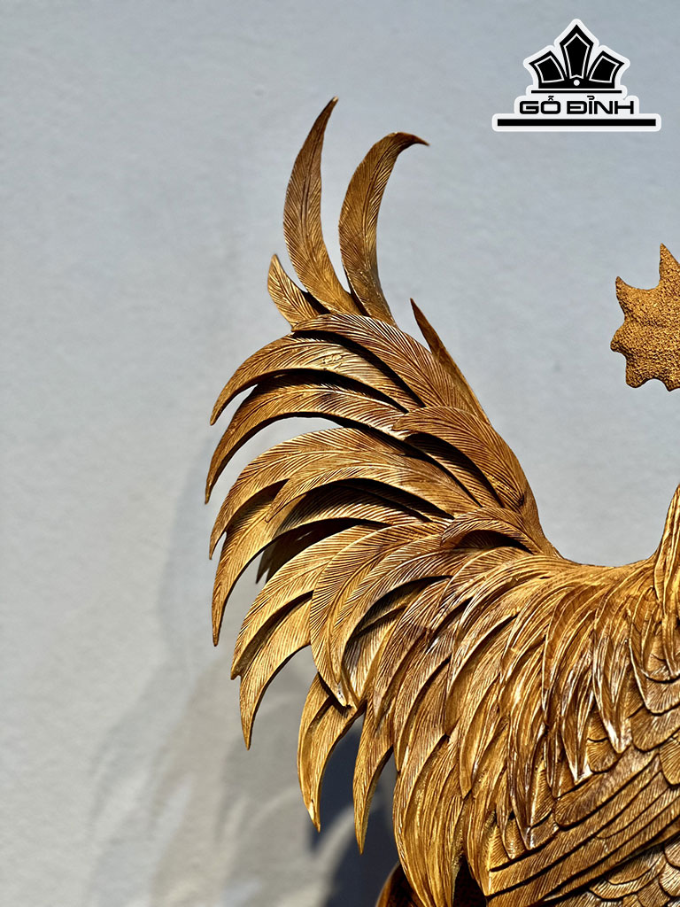 Tượng Gà Trống Phong Thủy Gỗ Nu Ngọc Am Cao 76 Ngang 42 Sâu 38 (cm)