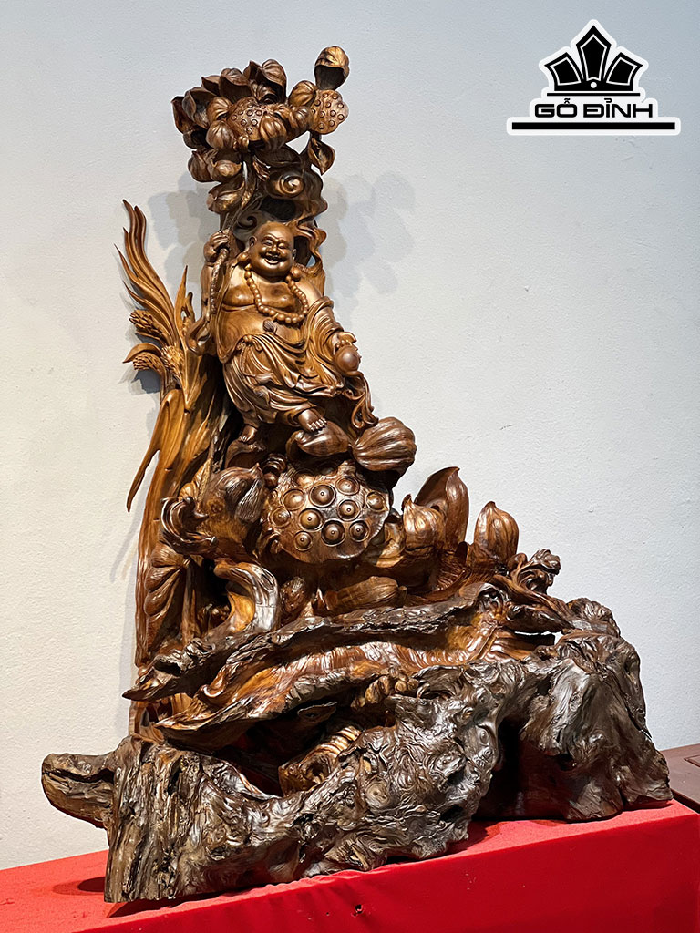 Tượng Phật Di Lặc Gỗ Bách Xanh Cao 93 Ngang 70 Sâu 48 (cm)