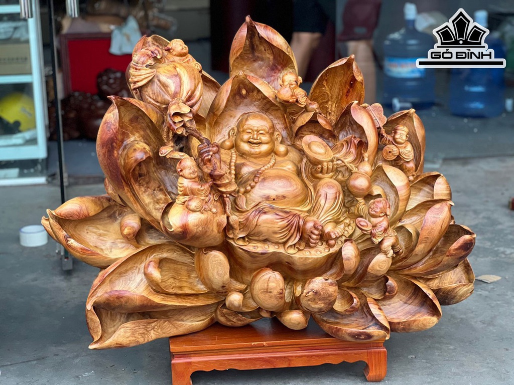 Tượng Phật Di Lặc Gỗ Hương Cao 75 Ngang 110 Sâu 50 (cm)