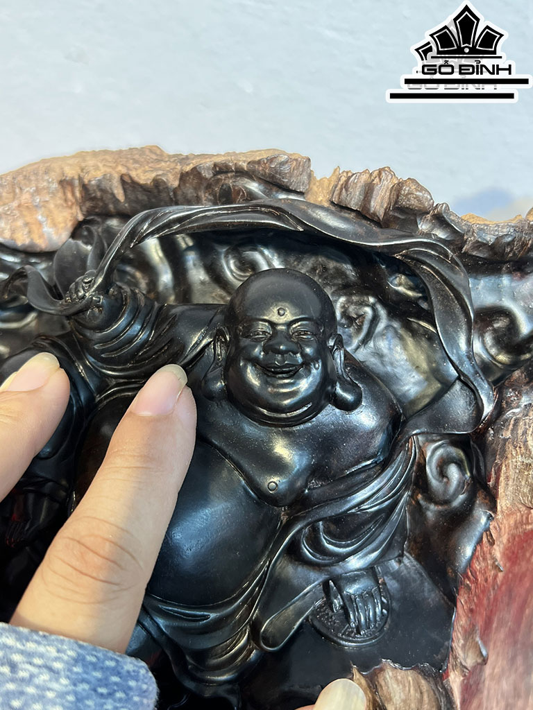 Tượng Phật Di Lặc Gỗ Mít Cao 20 Ngang 30 Sâu 20 (cm)