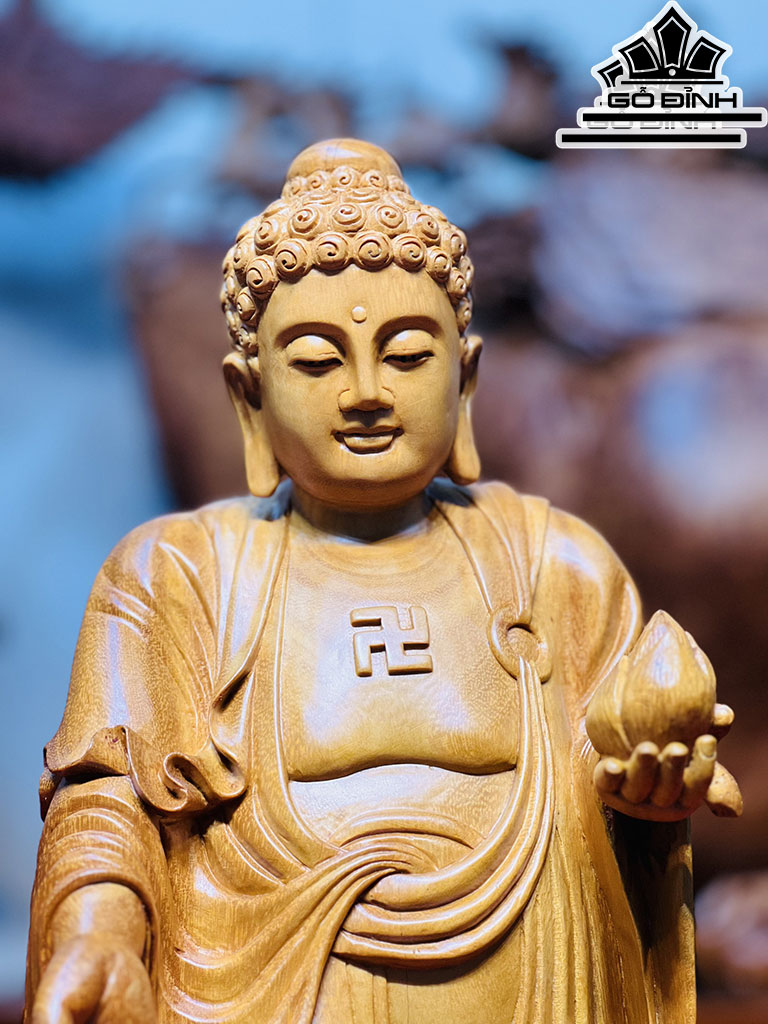 Tượng Phật Tổ Gỗ Mít Cao 43 Ngang 18 Sâu 18 (cm)