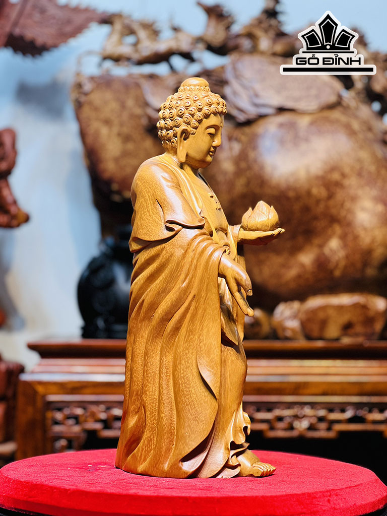 Tượng Phật Tổ Gỗ Mít Cao 43 Ngang 18 Sâu 18 (cm)