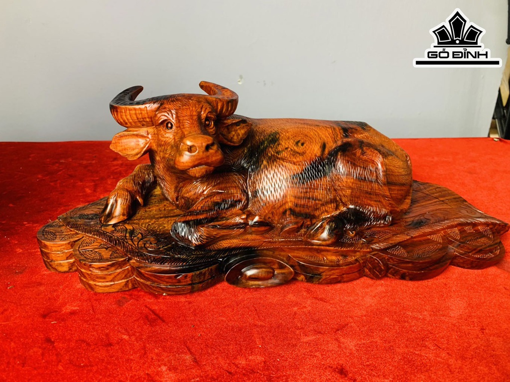 Tượng Trâu Gỗ Trắc Cao 13 Ngang 38 Sâu 15 (cm)