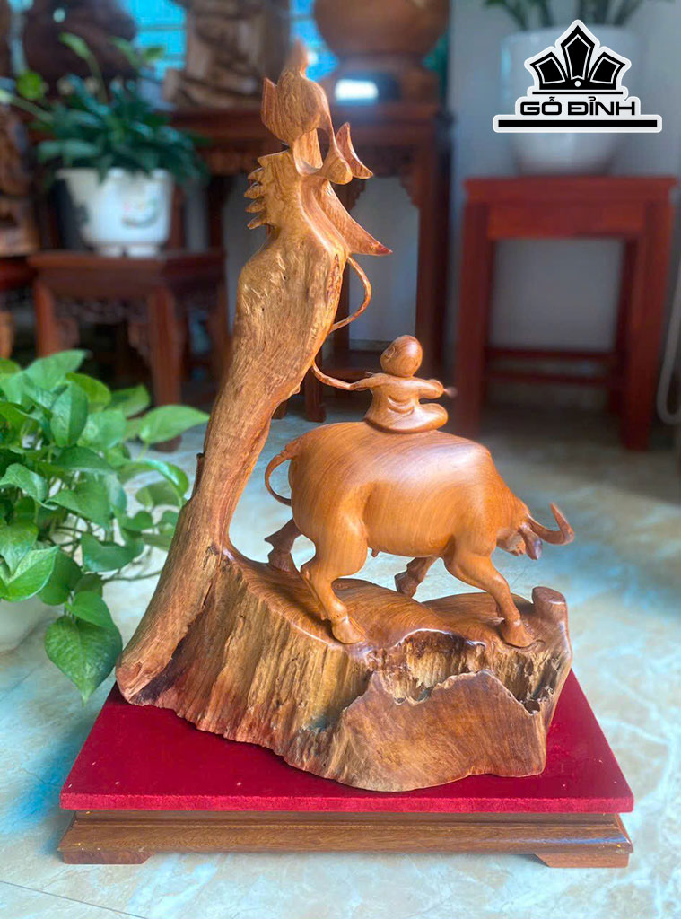 Tiểu Đồng Chăn Trâu Thổi Sáo Gỗ Hương Cao 62 Ngang 38 Sâu 16 (cm)