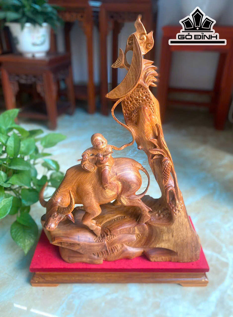 Tiểu Đồng Chăn Trâu Thổi Sáo Gỗ Hương Cao 62 Ngang 38 Sâu 16 (cm)