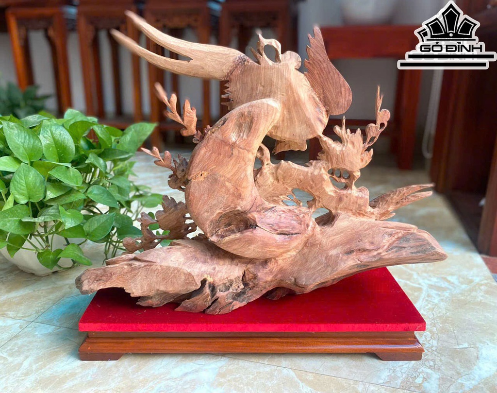 Tượng Chim Uyên Ương Mai Trĩ Gỗ Hương Cao 48 Ngang 54 Sâu 16 (cm)