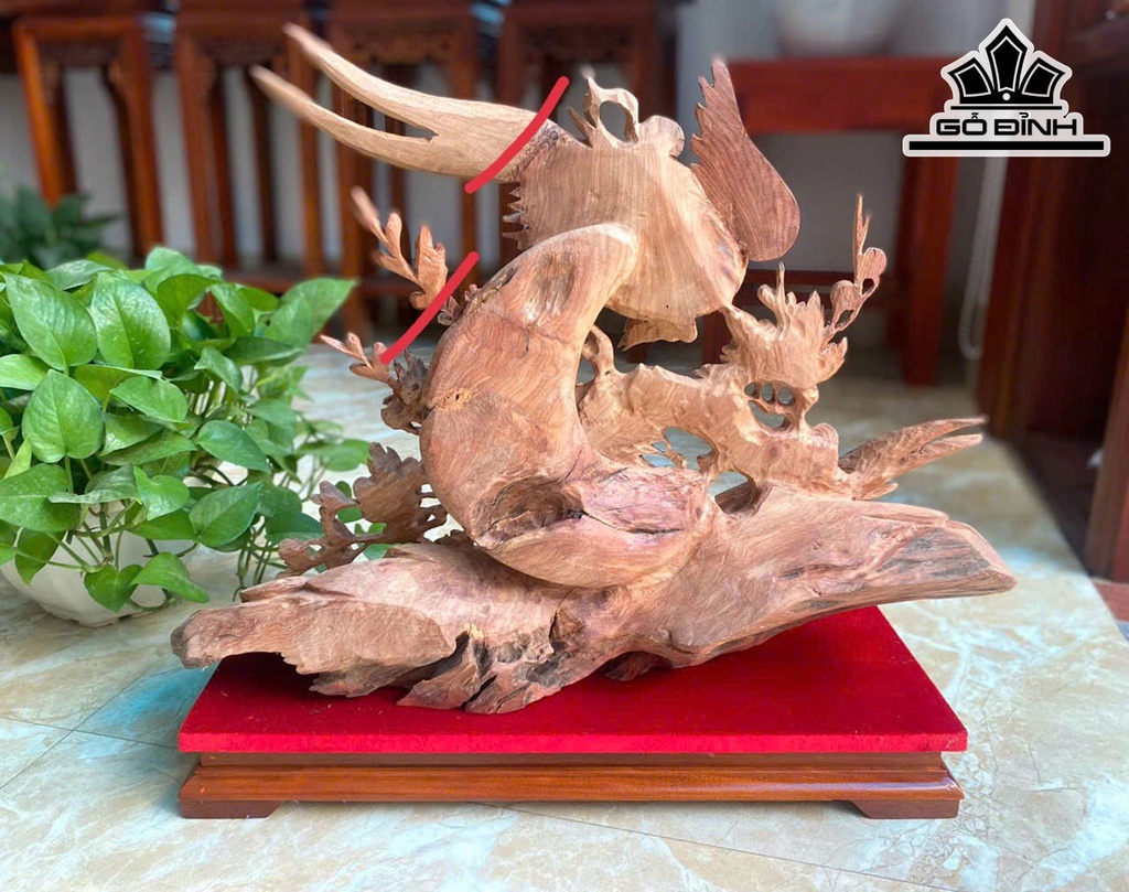 Tượng Chim Uyên Ương Mai Trĩ Gỗ Hương Cao 48 Ngang 54 Sâu 16 (cm)