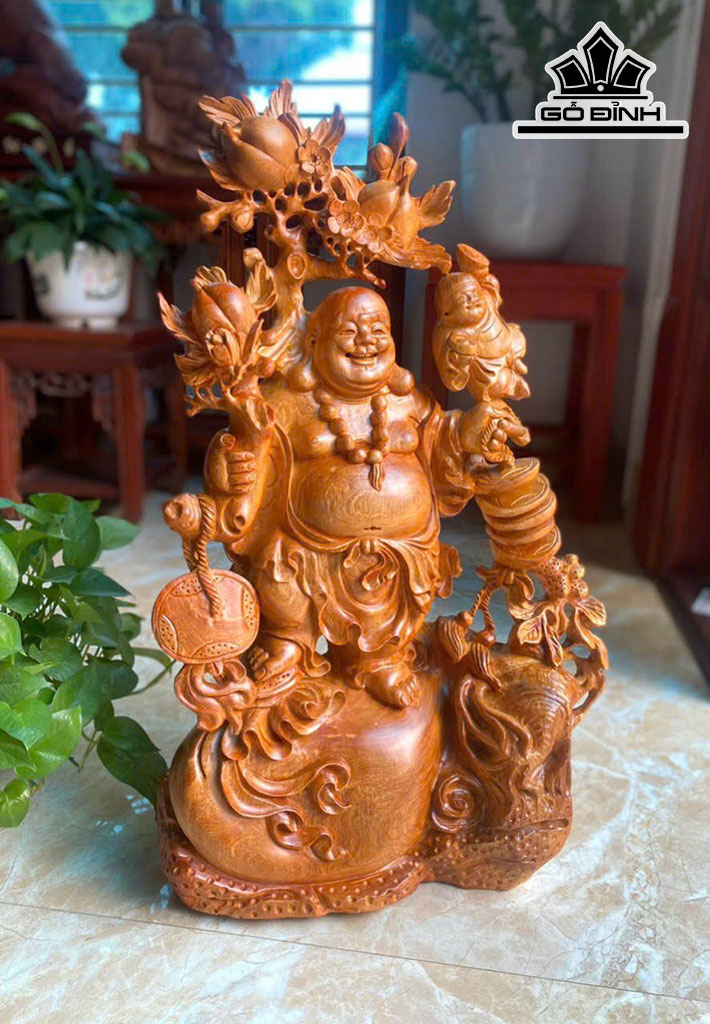 Tượng Phật Di Lặc Gỗ Hương Cao 70 Ngang 42 Sâu 20 (cm)