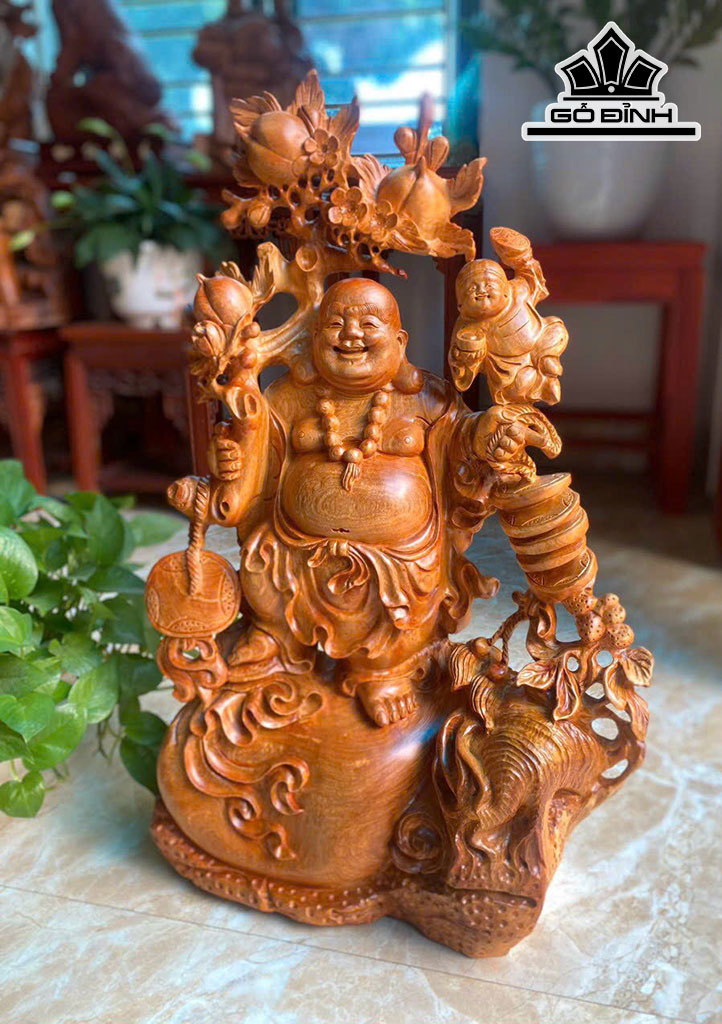 Tượng Phật Di Lặc Gỗ Hương Cao 70 Ngang 42 Sâu 20 (cm)