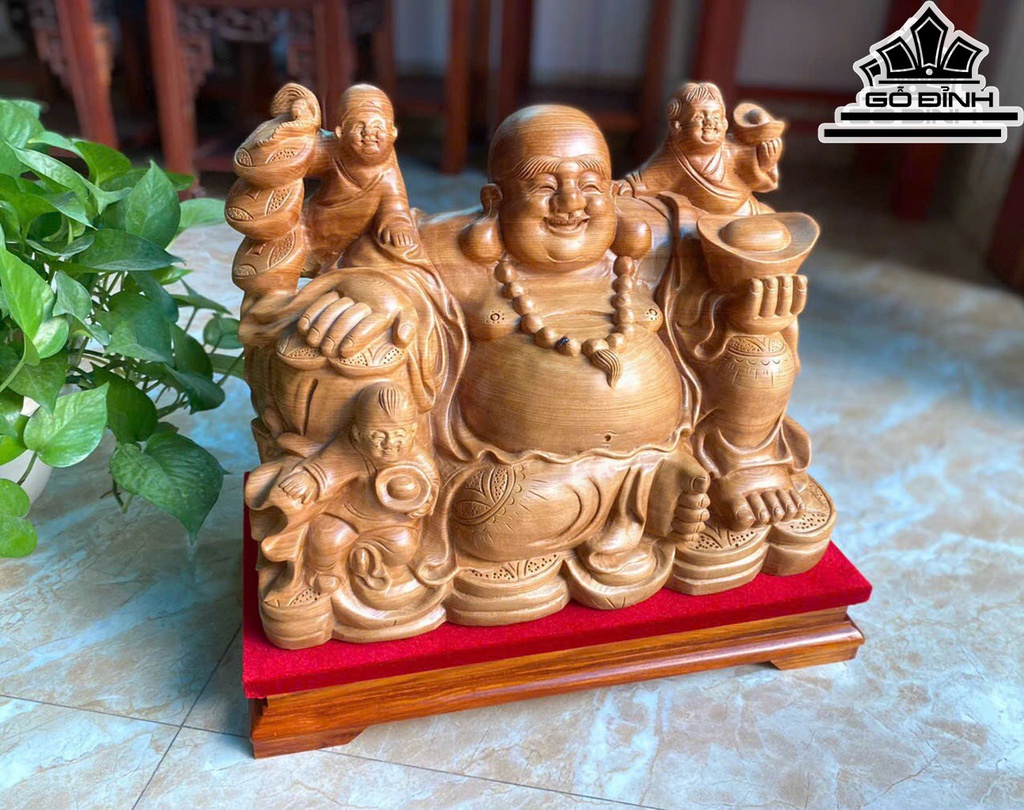 Tượng Phật Di Lặc Gỗ Ngọc Am Cao 36 Ngang 40 Sâu 20 (cm)