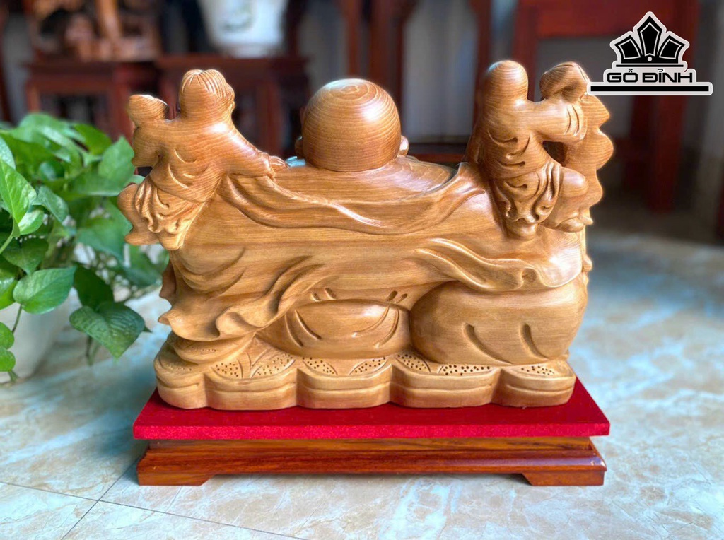 Tượng Phật Di Lặc Nhị Phúc Gỗ Ngọc Am Cao 36 Ngang 40 Sâu 20 (cm)