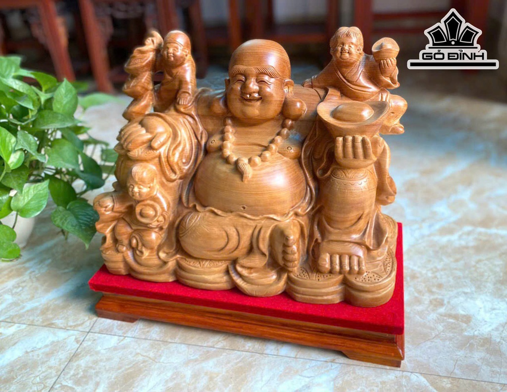 Tượng Phật Di Lặc Nhị Phúc Gỗ Ngọc Am Cao 36 Ngang 40 Sâu 20 (cm)