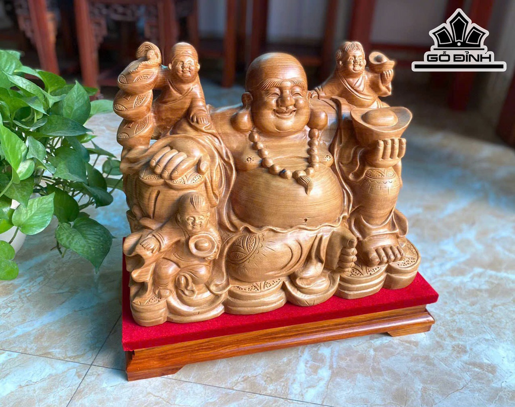 Tượng Phật Di Lặc Nhị Phúc Gỗ Ngọc Am Cao 36 Ngang 40 Sâu 20 (cm)