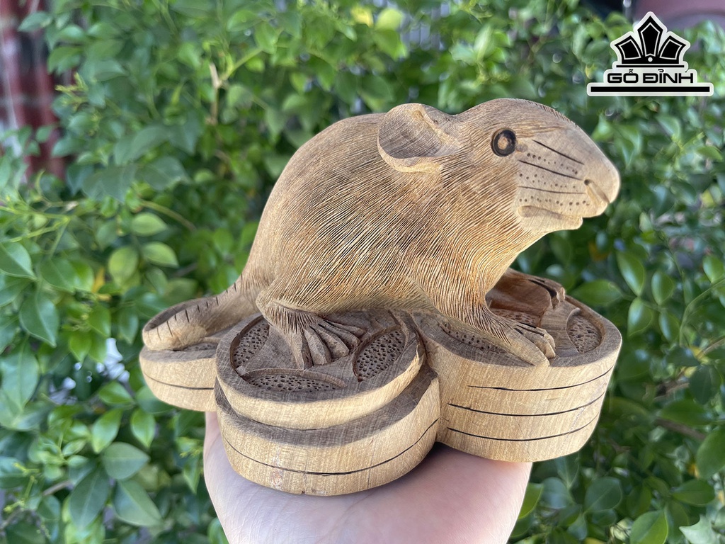 Tượng Chuột Phong Thủy Gỗ Bách Xanh Cao 9 Ngang 15 Sâu 9 (cm)