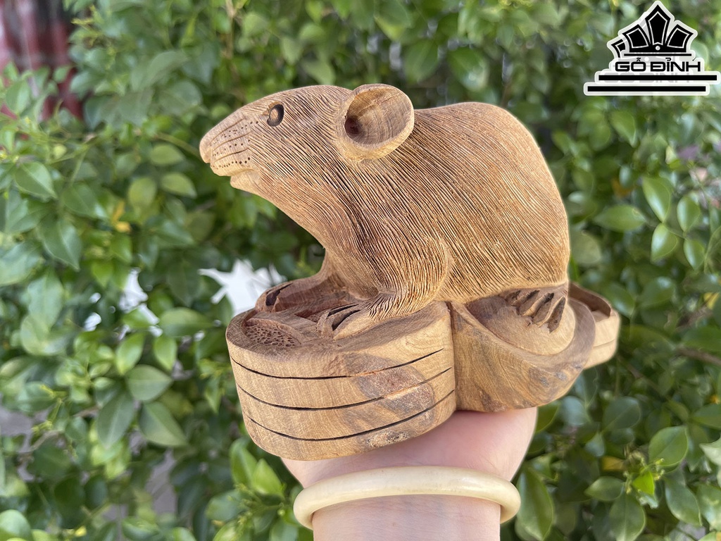 Tượng Chuột Phong Thủy Gỗ Bách Xanh Cao 9 Ngang 15 Sâu 9 (cm)