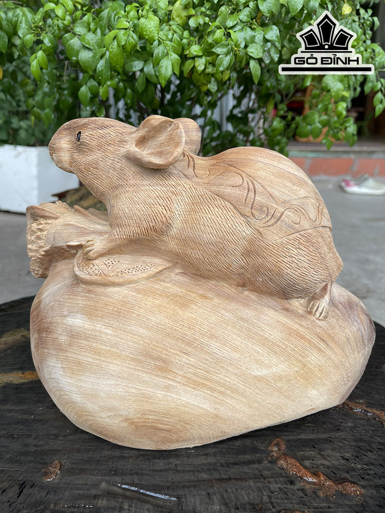 Tượng Chuột Phong Thủy Gỗ Ngọc Am Cao 21 Ngang 28 Sâu 20 (cm)