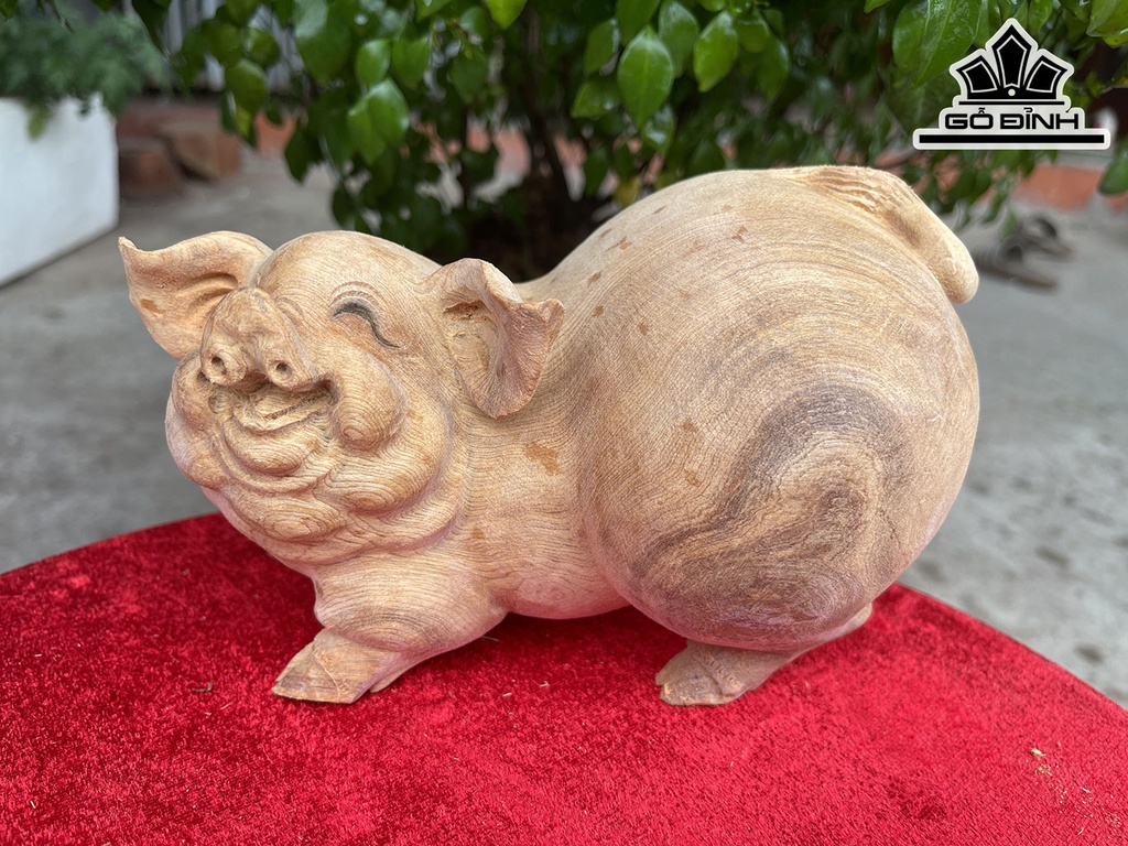 Tượng Heo Phong Thủy Gỗ Ngọc Am Cao 10 Ngang 19 Sâu 11 (cm)