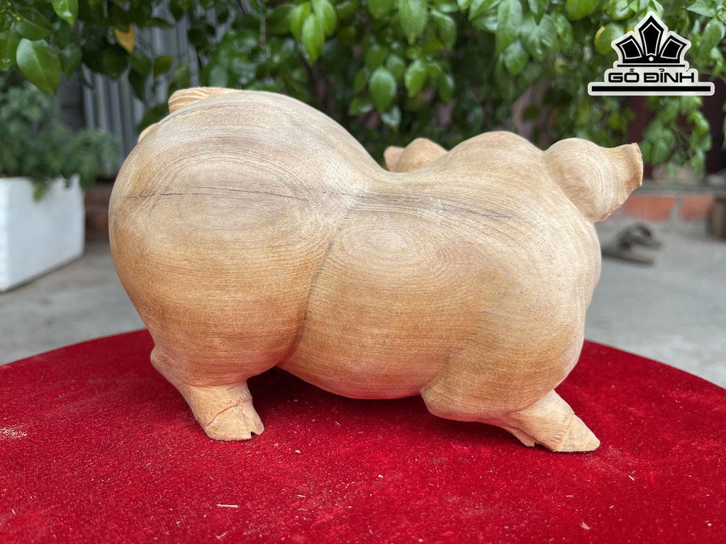 Tượng Heo Phong Thủy Gỗ Ngọc Am Cao 10 Ngang 19 Sâu 11 (cm)