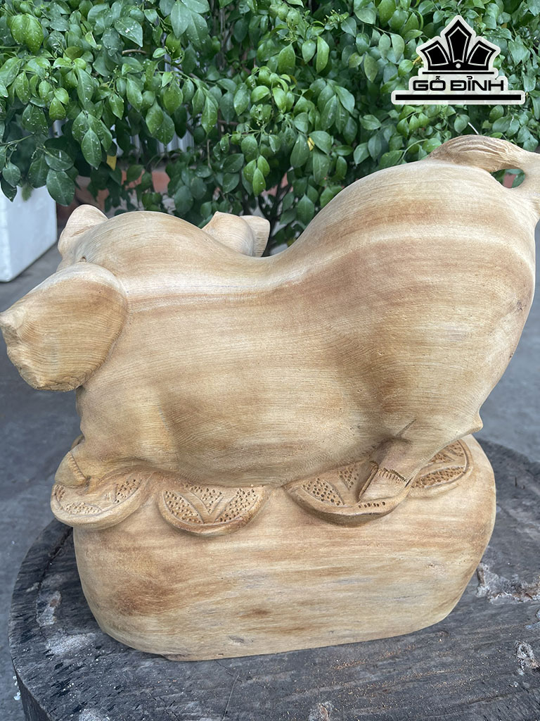 Tượng Heo Phong Thủy Gỗ Ngọc Am Cao 30 Ngang 30 Sâu 20 (cm)