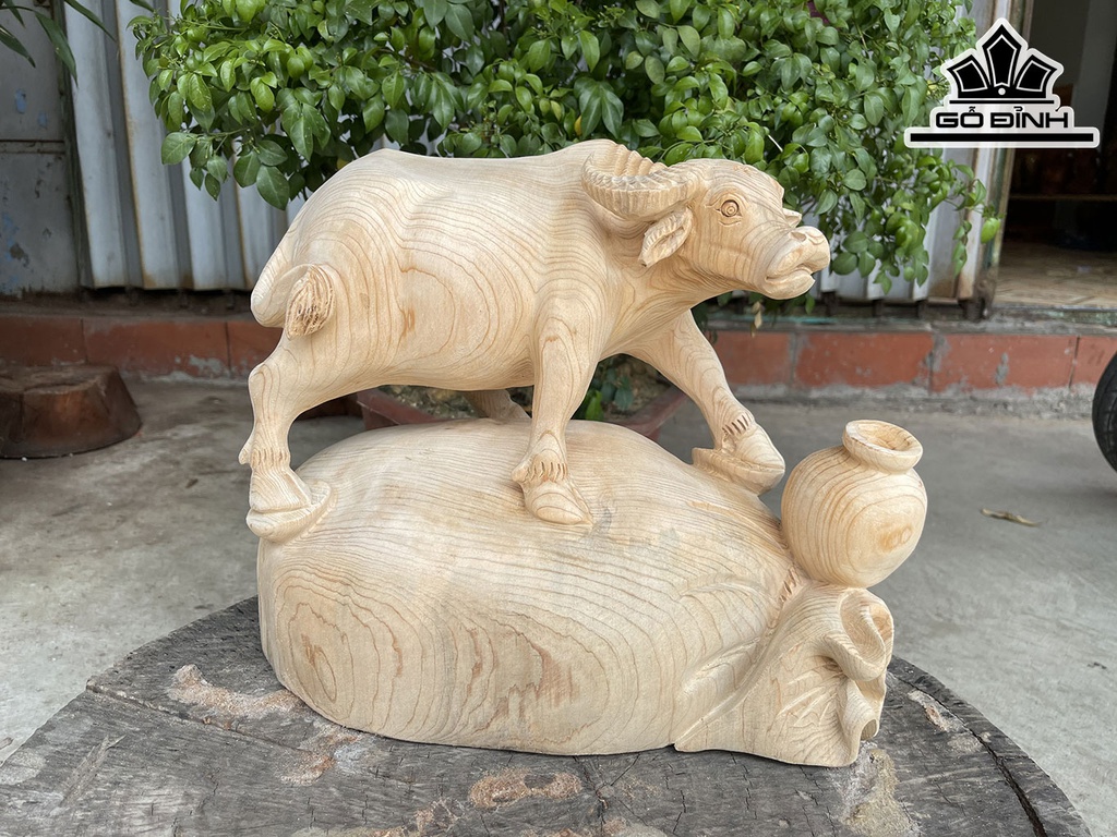 Tượng Trâu Gỗ Ngọc Am Cao 27 Ngang 35 Sâu 18 (cm)