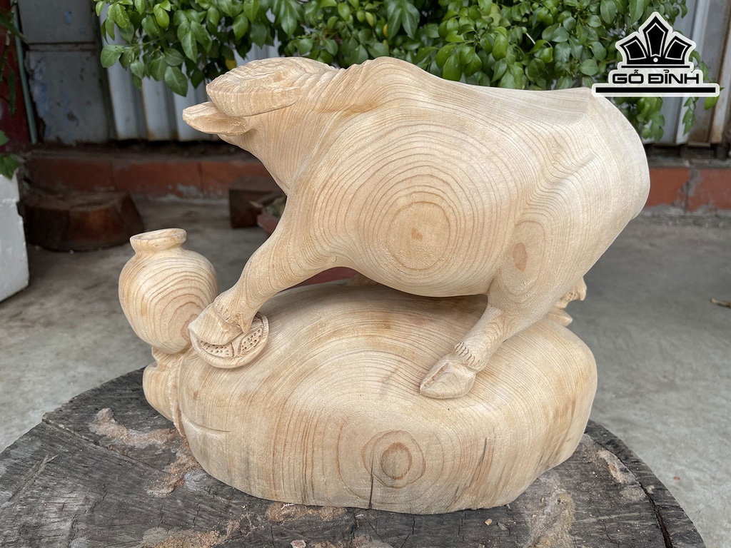 Tượng Trâu Gỗ Ngọc Am Cao 27 Ngang 35 Sâu 18 (cm)
