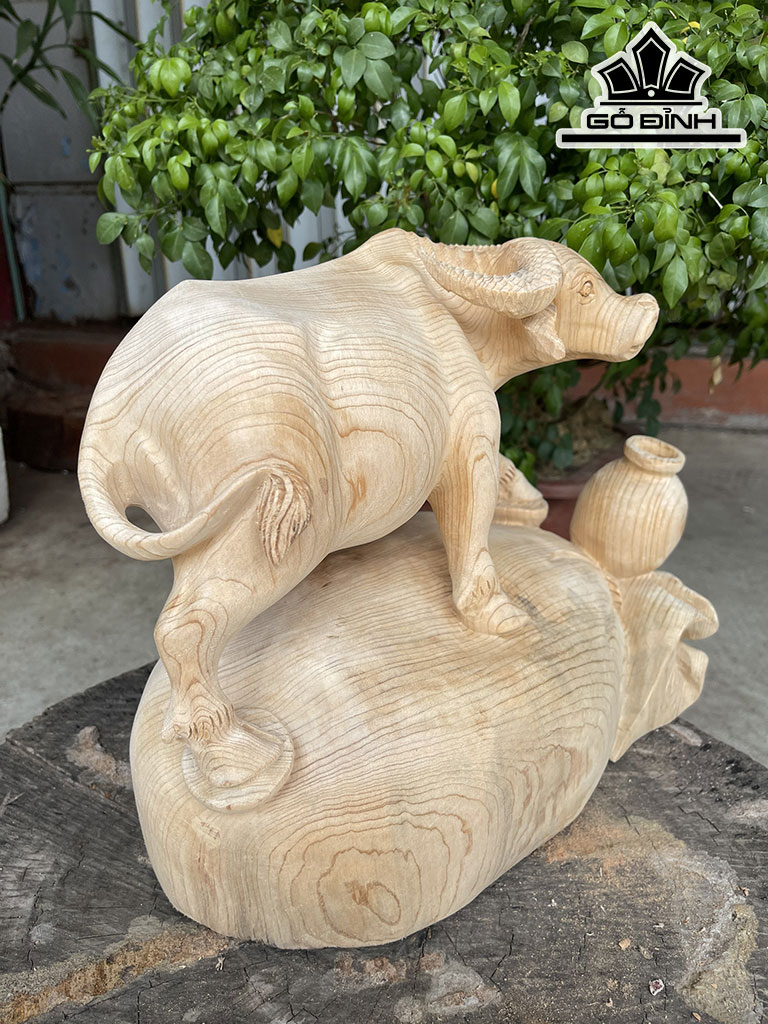 Tượng Trâu Gỗ Ngọc Am Cao 27 Ngang 35 Sâu 18 (cm)