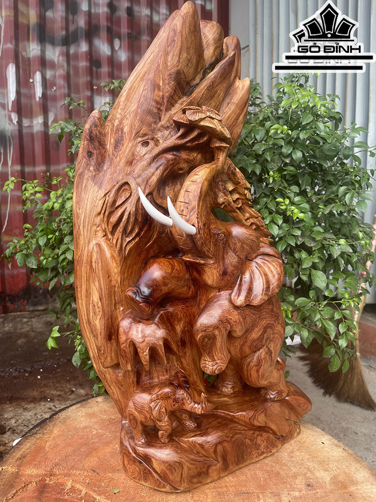 Tượng Voi Gỗ Hương Cao 56 Ngang 30 Sâu 20 (cm)