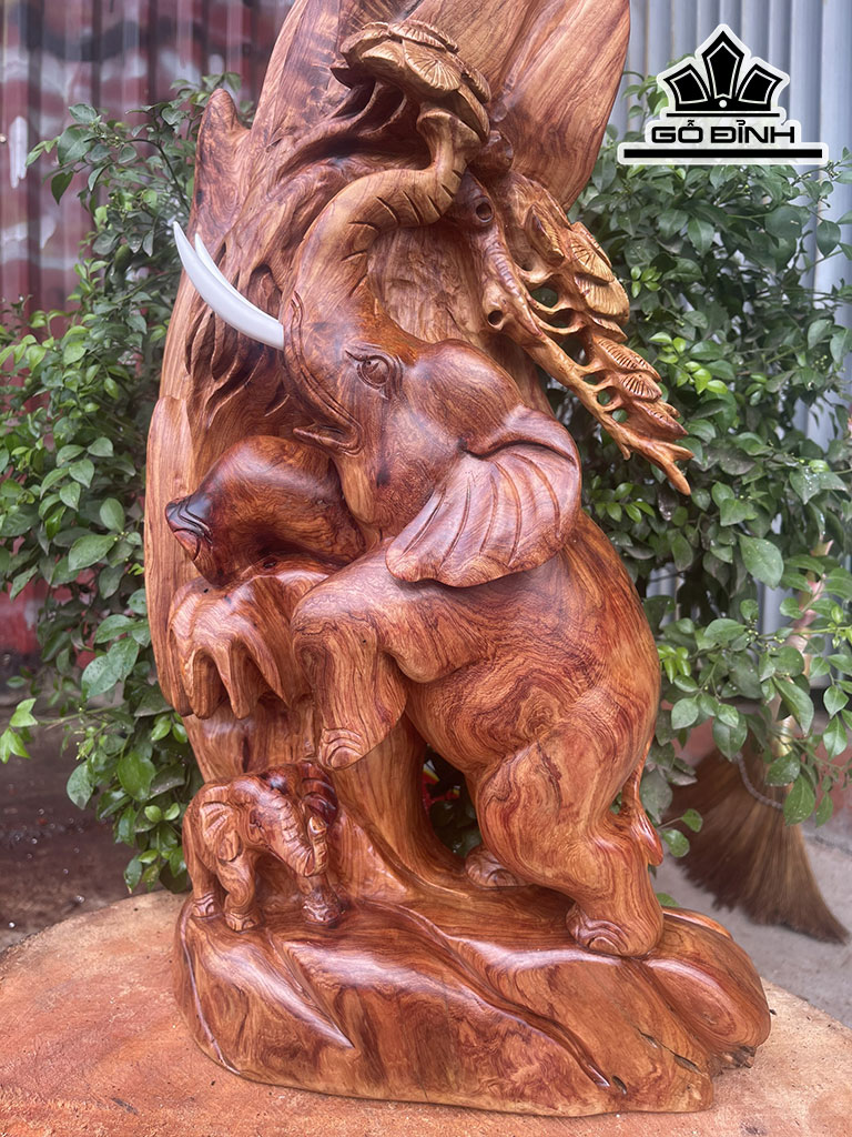 Tượng Voi Gỗ Hương Cao 56 Ngang 30 Sâu 20 (cm)