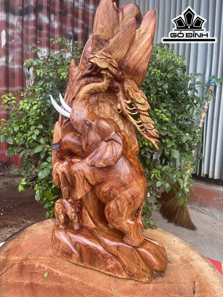 Tượng Voi Gỗ Hương Cao 56 Ngang 30 Sâu 20 (cm)