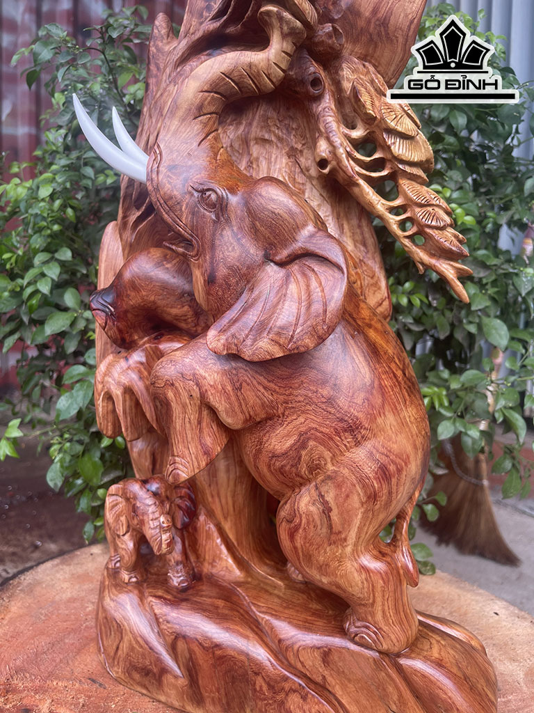 Tượng Voi Gỗ Hương Cao 56 Ngang 30 Sâu 20 (cm)